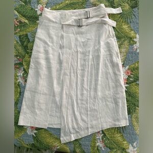 Bailey 44 linen blend buckle asymmetrical hem wrap white midi skirt size 6
